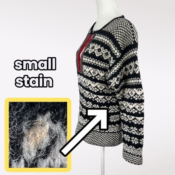 Vintage 80s Susan Bristol Shetland Wool Nordic Sweater Black White Small - Picture 4 of 10